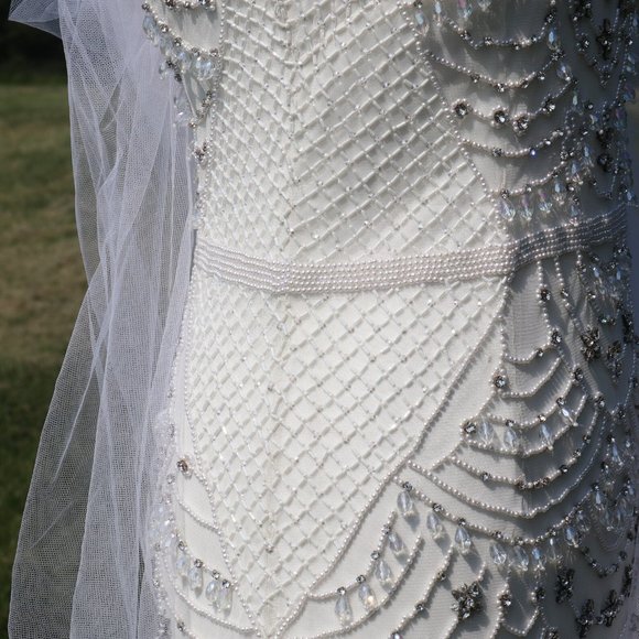 Rhinestone Pearl Beaded Retro inspired 1920s flapper wedding gown Gatsby wedding - Picture 4 of 8